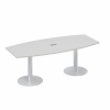 Стол 220x100 фигурный на опорах-колоннах для переговоров серый